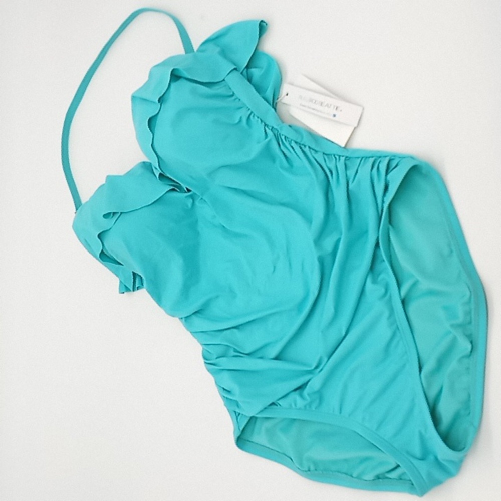 BLEU Rod Beattie Ruffle Bandeau One-Piece Swimsuit Wave Runner Blue 6
